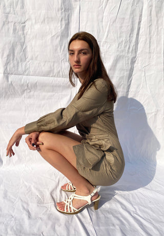 Bianca Linen Dress in Olive