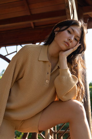 Zenni Collared knit Sweater Camel