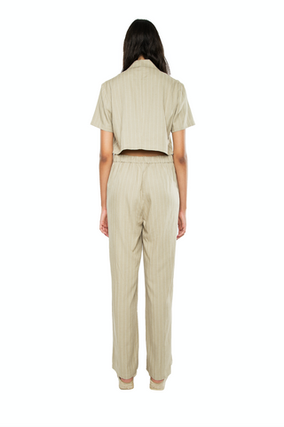 Harper Collared Jumpsuit Striped Khaki