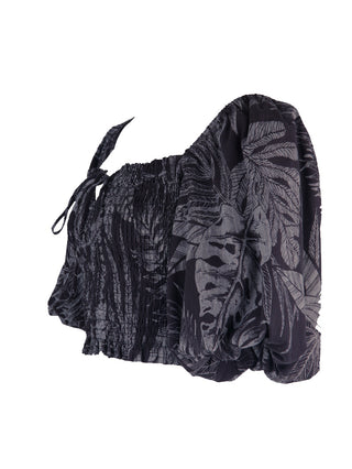 Florence Smocked puffed shouders Top in Black