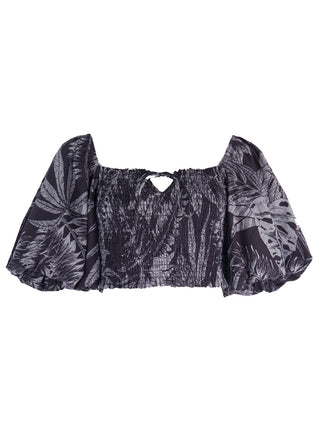 Florence Smocked puffed shouders Top in Black