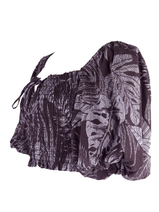 Florence Smocked Top puffed shoulders in Cacao