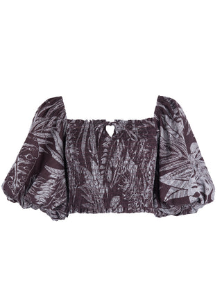 Florence Smocked Top puffed shoulders in Cacao