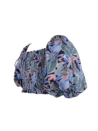 Florence Smocked puffed shoulders Top in Blue