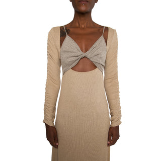 twisted knit dress maxi dress party dress neutral color date night