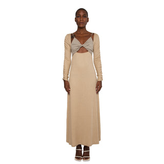 twisted knit dress maxi dress party dress neutral color date night