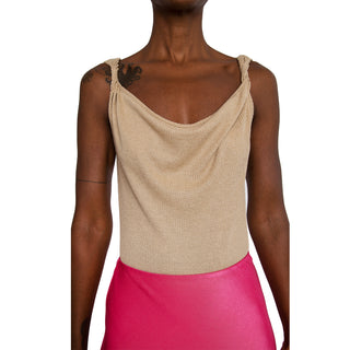 camel cowl neck bodysuit