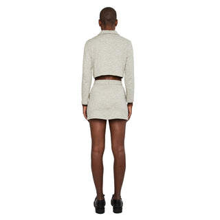 fall collared cropped long sleeves blazer with shell buttons