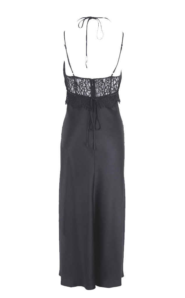 Iris Lace Dress in Black/ satin lace slip dress with ties – Róu So